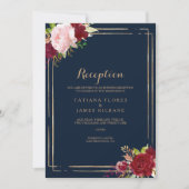 Geometrisch Goud en Rood Bruiloft Receptie Kaart (Voorkant)