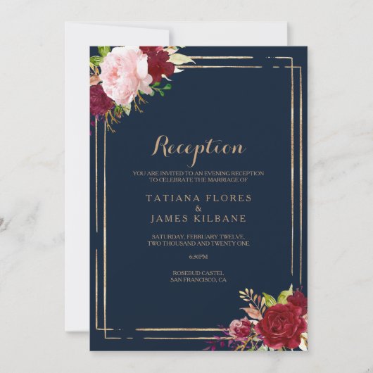 Geometrisch Goud en Rood Bruiloft Receptie Kaart (Voorkant)