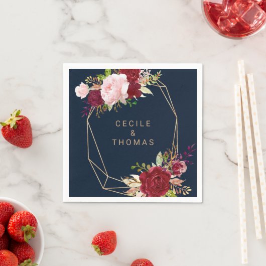 Geometrisch Goud en Rood Tropisch Bruiloft Servet (Insitu)