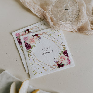 Geometrisch Goud Glitter Bourgogne Bloemenbruiloft Servet