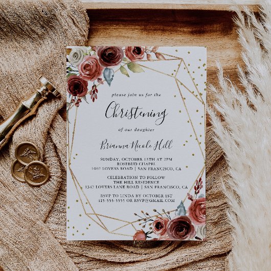 Geometrisch Goud Glitter Lente Bloemen doopsel Kaart