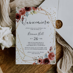 Geometrisch Goud Glitter Lente Bloemen Quinceañera Kaart