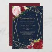 Geometrisch Goud Glitter Rood Quinceañera Kaart (Voorkant / Achterkant)