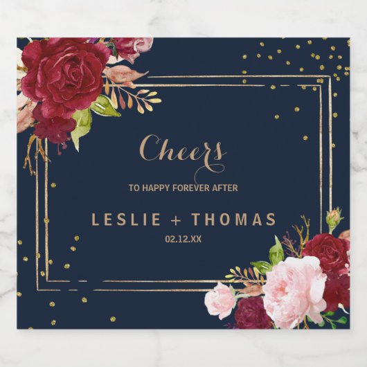 Geometrisch Goud Glitter Rood Tropische Bruiloft Sparkling Wijnetiket (Enkel label)