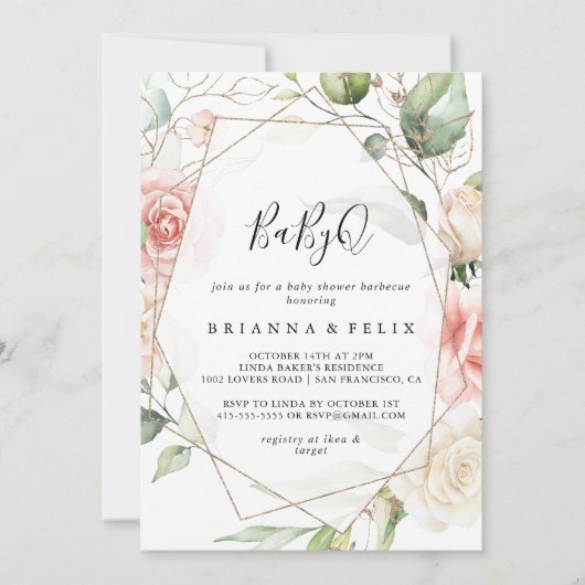 Geometrisch Goud Groen BabyQ Baby shower Barbecue Kaart (Voorkant)