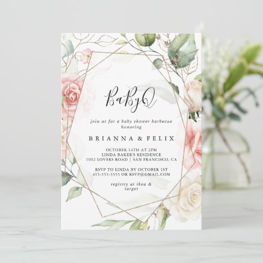 Geometrisch Goud Groen BabyQ Baby shower Barbecue Kaart (Staand voorkant)