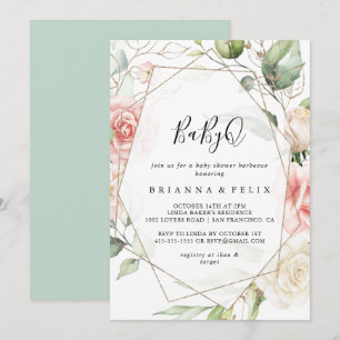 Geometrisch Goud Groen BabyQ Baby shower Barbecue Kaart