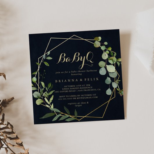 Geometrisch Goud Groen BabyQ Baby shower Barbecue Kaart