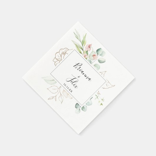 Geometrisch Goud Groen Bladgroen Bloemen Bruiloft  Servet (Hoek)