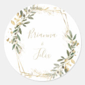 Geometrisch Goud Groen Bruiloft Envelop Afdichting Ronde Sticker (Voorkant)