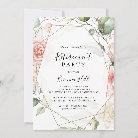 Geometrisch Goud Groen Foliage Pensioen Partij Kaart (Voorkant)