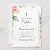 Geometrisch goud groen gebladerte bloemdoop kaart (Voorkant)