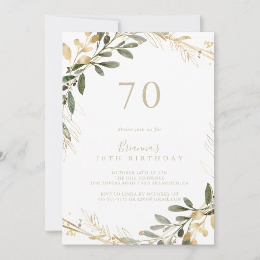 Geometrisch Goud Groen Herfst 70ste Verjaardagsfee Kaart (Voorkant)