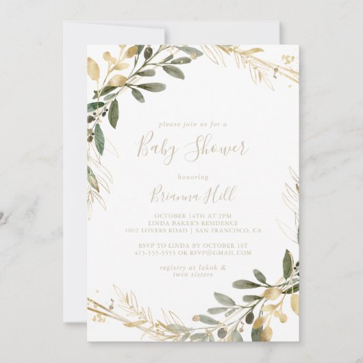 Geometrisch Goud Groen Herfst Baby shower Kaart (Voorkant)