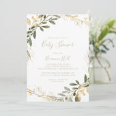 Geometrisch Goud Groen Herfst Baby shower Kaart (Staand voorkant)