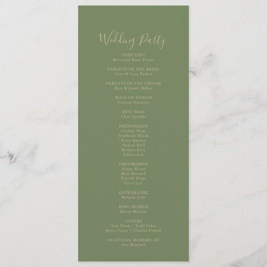 Geometrisch goud groen herfst bruiloft programma (Achterkant)