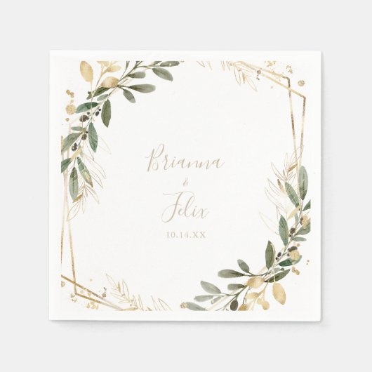 Geometrisch goud groen herfst bruiloft servet (Voorkant)