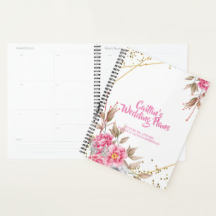 Geometrisch Goud Lijst Roze Bloemen Bruiloft plann Planner