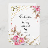 Geometrisch Goud Lijst Roze Bloemen dank u Kaart (Voorkant / Achterkant)