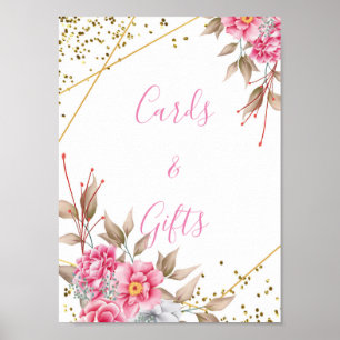 Geometrisch Goud Lijst Roze Bloemen Kaarten & Gesc Poster