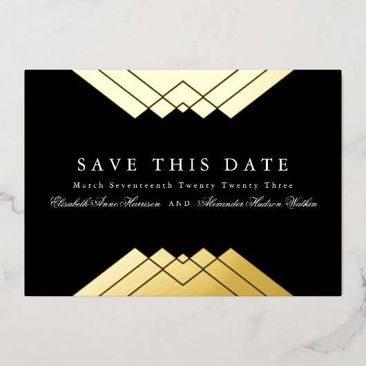 Geometrisch goud sparen de Datum Folie Uitnodiging (Voorkant)