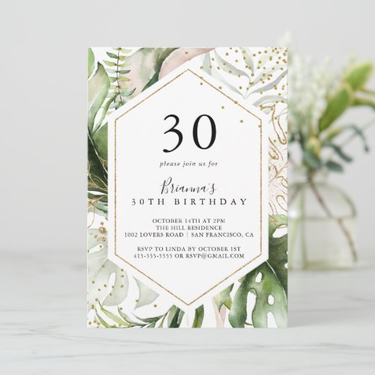 Geometrisch Goud Tropisch Groen 30e Verjaardagsfee Kaart (Staand voorkant)