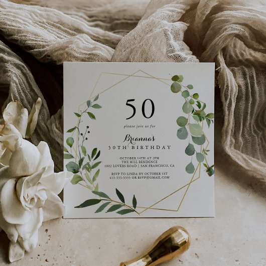 Geometrisch Goud Tropisch Groen 50ste Verjaardagsf Kaart