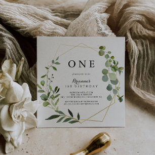 Geometrisch Goud Tropisch Groen Eerste Verjaardags Kaart