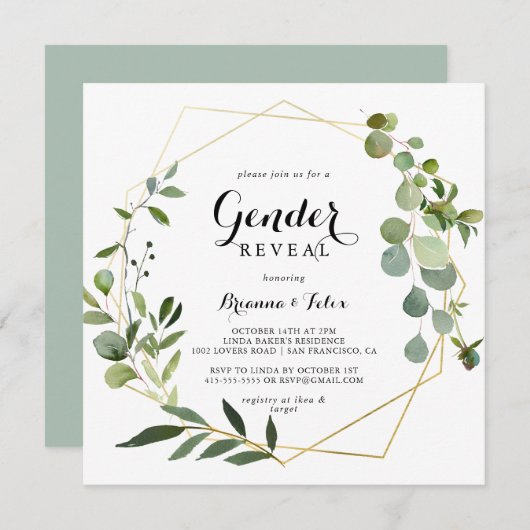 Geometrisch Goud Tropisch Groen Geslacht Onthullen Kaart (Voorkant / Achterkant)