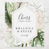 Geometrisch Goud Tropisch groen juicht bruiloft Wijn Etiket (Enkel label)