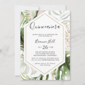 Geometrisch goud Tropisch groen Quinceañera Kaart (Voorkant)