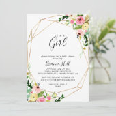 Geometrisch Goud Tropisch Het is een Meisje Baby s Kaart (Staand voorkant)