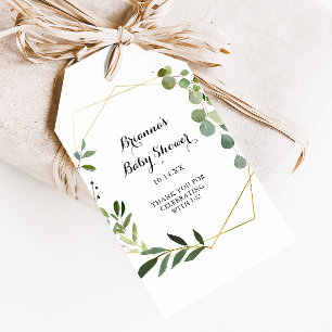 Geometrisch Goud Tropisch Kalligrafie Baby shower Cadeaulabel