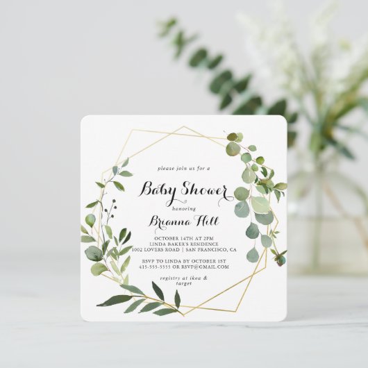 Geometrisch Goud Tropisch Kalligrafie Baby shower Kaart (Staand voorkant)