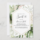 Geometrisch Goud Tropisch Lief 16 Verjaardagsfeest Kaart (Voorkant)