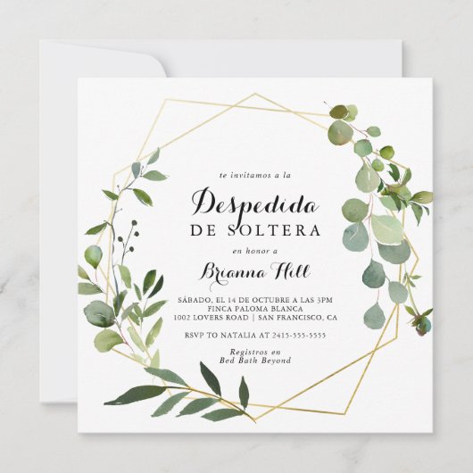 Geometrisch Goud Tropisch Spaans Vrijgezellenfeest Kaart (Voorkant)