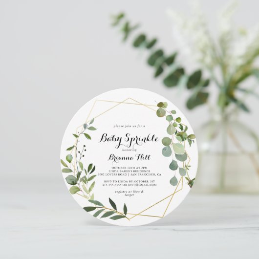 Geometrisch Goud Tropische Kalligrafie Baby Sprink Kaart (Staand voorkant)