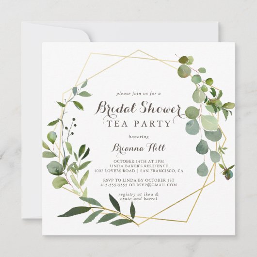 Geometrisch Goudbruin Vrijgezellenfeest Tea Party Kaart (Voorkant)