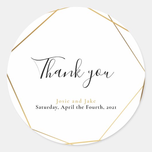 Geometrisch goudeffect bruiloft bedankt je sticker (Voorkant)