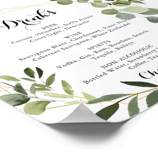 Geometrisch Gouden Tropisch Bruiloftsdranken Menu  Poster (Hoek)