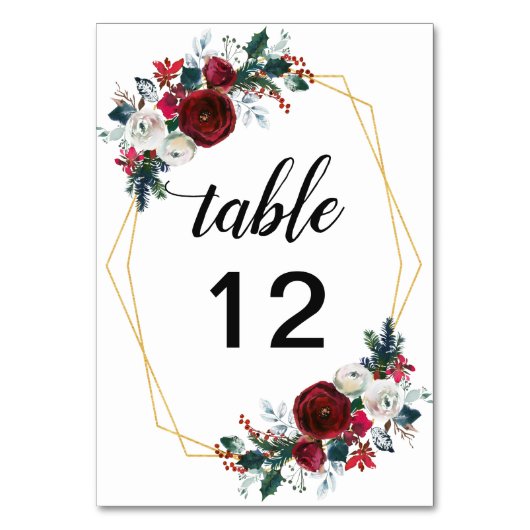 Geometrisch goudLijst Burgundy Winter Flowers Kaart (Voorkant)