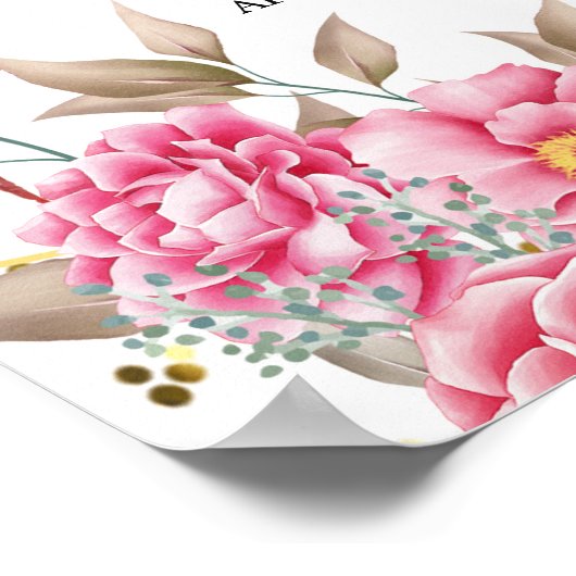 Geometrisch goudLijst Roze Floral Afstuderen Poster (Hoek)