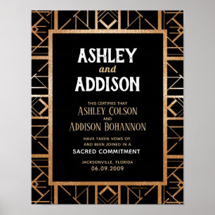 Geometrisch goudzwart Alterna Wedding Certificate Poster