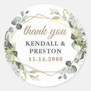 Geometrisch groen Elegant Gold Wedding Dank u Ronde Sticker