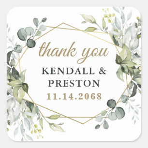 Geometrisch groen Elegant Gold Wedding Dank u Vierkante Sticker