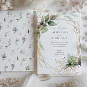 Geometrisch groen en Faux Gold bruiloft Kaart