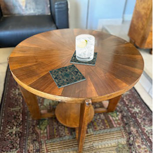 Geometrisch groen en goud glazen onderzetter