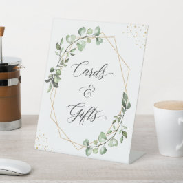 Geometrisch groen Eucalyptus Kaarten en geschenken Reclamebord Met Voetstuk