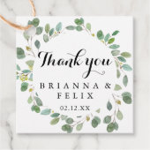 Geometrisch groen Eucalyptus kalligrafie bruiloft Bedankjes Labels (Voorkant)