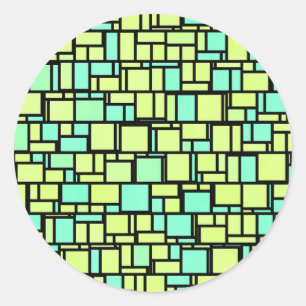Geometrisch groen geel patroon ronde sticker